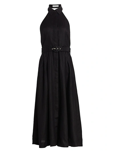Shop Zimmermann Women's Bonita Halterneck Linen Midi Dress In Black