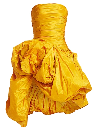 Shop Oscar De La Renta Women's Strapless Gathered Silk Cocktail Dress In Saffron
