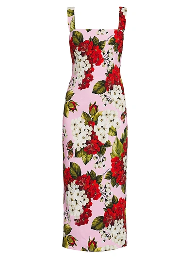 Shop Dolce & Gabbana Women's Cady Floral-print Midi Sheath Dress In Light Pink Red