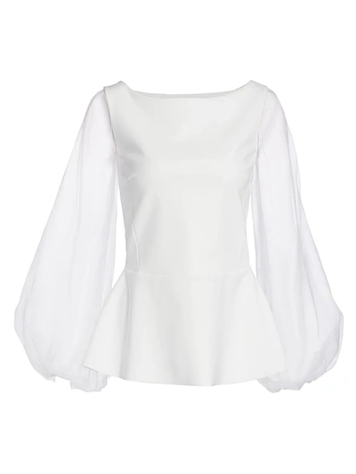 Shop Chiara Boni La Petite Robe Katell Puff-sleeve Peplum Top In White