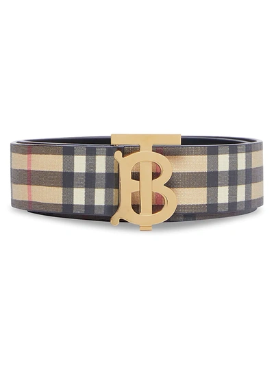 Shop Burberry Women's Monogram Hand-painted Vintage Check E-canvas Leather Belt In Beige