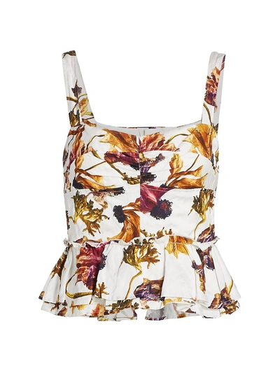 Shop Jason Wu Collection Floral Washed Sateen Peplum Top In Chalk Multi