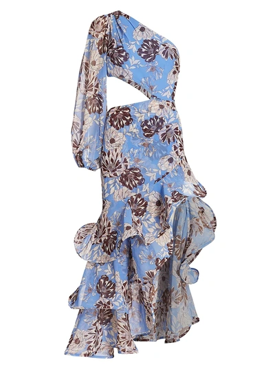 Shop Alexis Sabetta Asymmetrical Floral High-low Dress In Blue Floral