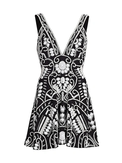 Shop Alexis Jerza Beaded Plunging Mini Dress In Black White