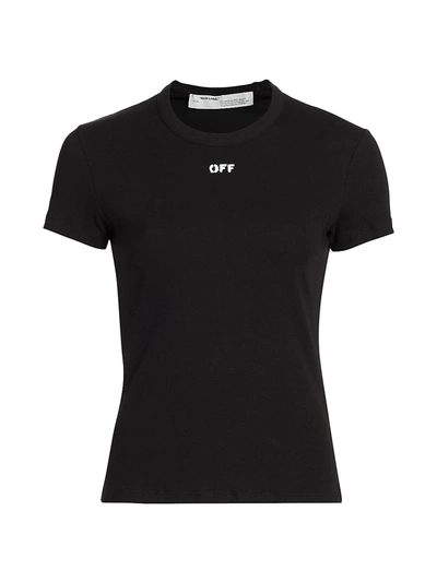 Shop Off-white Women's Fitted Logo Tee In Black White