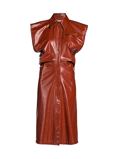 Shop Bottega Veneta Women's Collared Leather Dress In Rust
