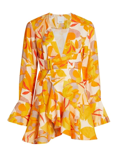 Shop Acler Women's Corsica Floral Wrap Mini Dress In Golden Abstract