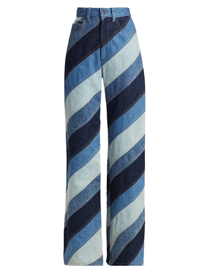 Shop Runway Marc Jacobs Women's Runway Stripe Patchwork Wide-leg Jeans In Indigo Multi