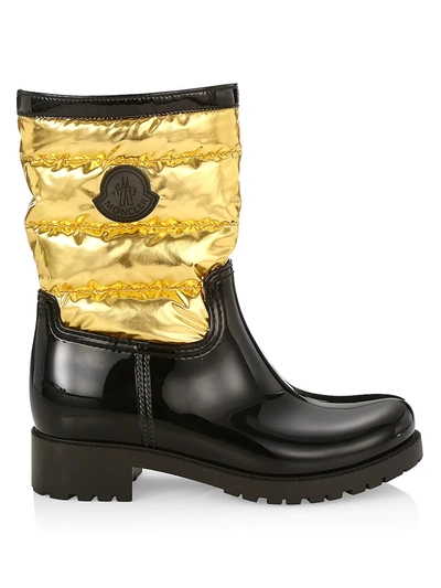 Shop Moncler Women's Gisele Quilted Metallic Boots In Black