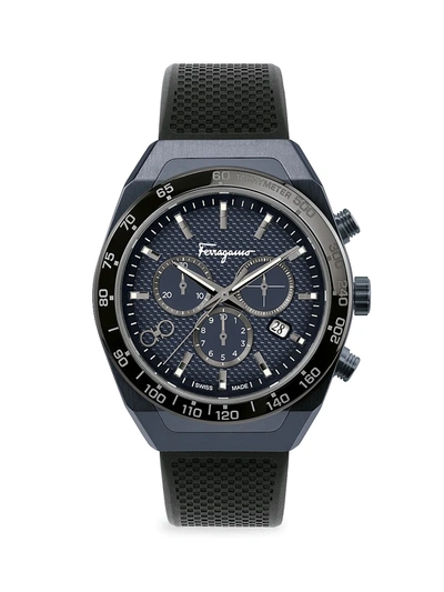 Shop Ferragamo Slx Blue-black Ip & Rubber Strap Chronograph Watch