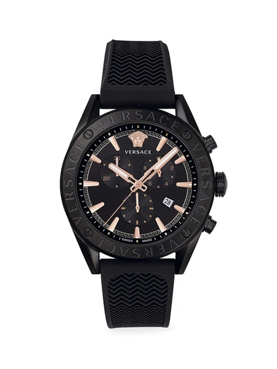 Shop Versace V-chrono Ip Black Silicone Strap Watch