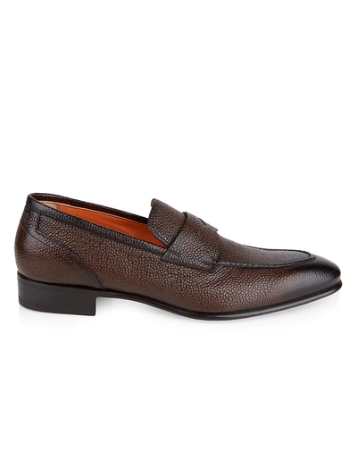 Shop Santoni Men's Felipe Pebbled Leather Penny Loafers In Brown