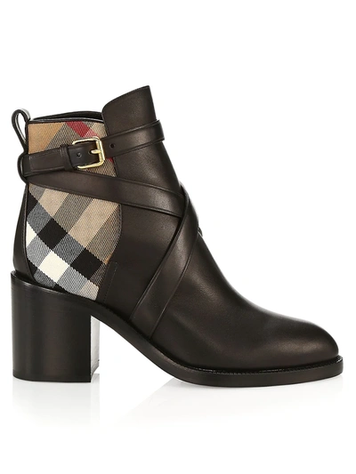 Shop Burberry Pryle Vintage Check Leather Ankle Boots In Black