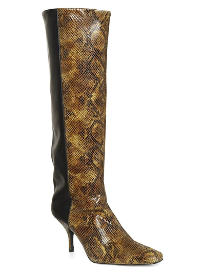 Shop Gestuz Women's Ciana Python Embossed Leather Boots In Brown