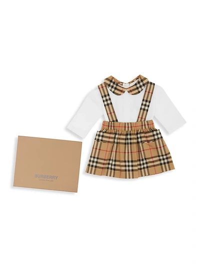 Shop Burberry Baby Girl's Suki Two-piece Bodysuit & Pinafore Set In White
