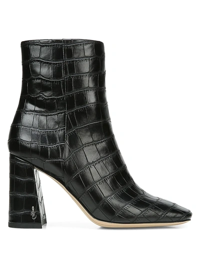Shop Sam Edelman Women's Codie Croc-embossed Ankle Boots In Black