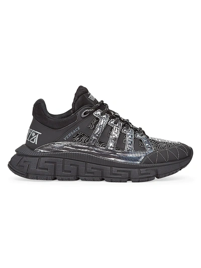 Shop Versace Men's Trigreca Lace-up Sneakers In Black