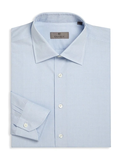 Shop Canali Men's Regular-fit Micro Dotted Dress Shirt In Blue