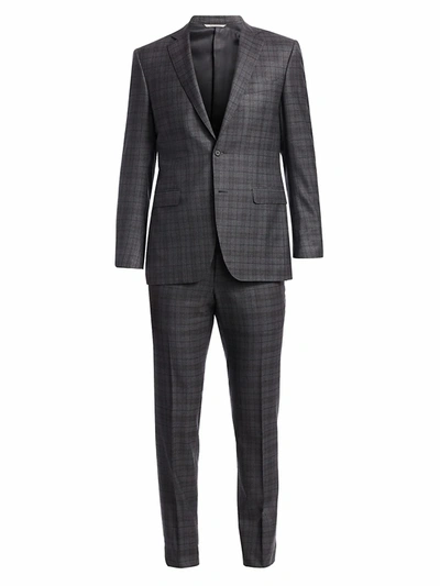 Shop Canali Men's Regular-fit Plaid Wool Suit In Grey