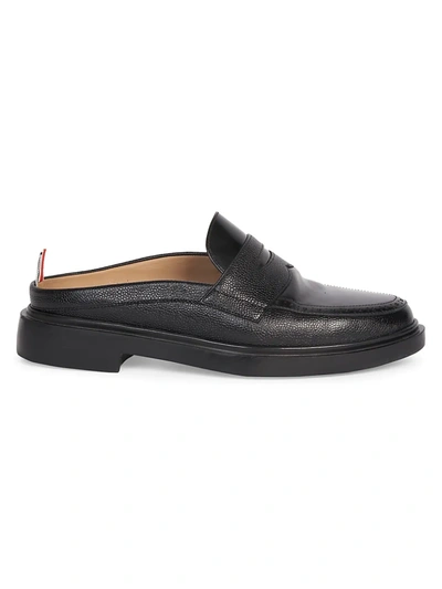 Shop Thom Browne Men's Pebbled Leather Penny Loafer Mules In Black