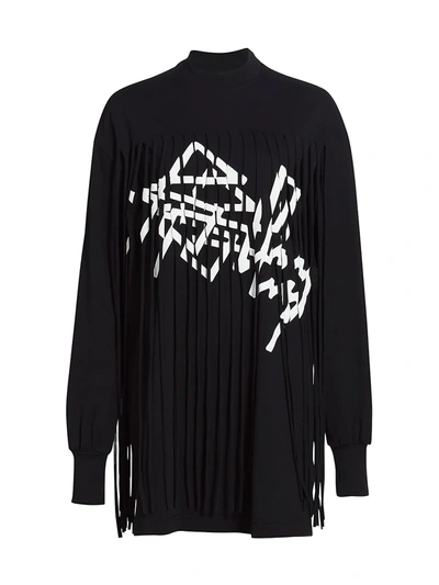 Shop Palm Angels Fringed Over Dress In Black White