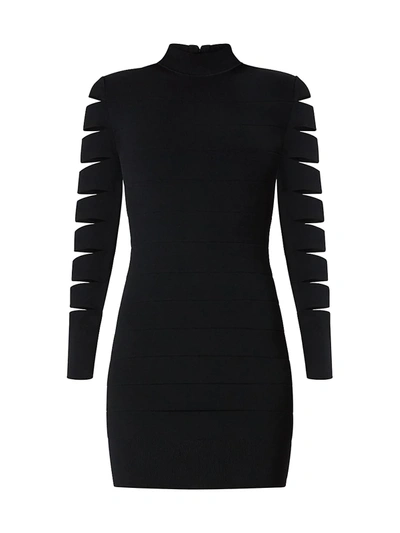Shop Herve Leger Slits Long-sleeve Mini Dress In Black