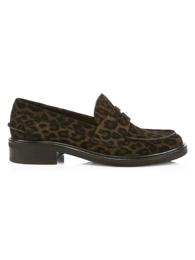 Shop Rag & Bone Slayton Leopard-print Suede Penny Loafers In Denim