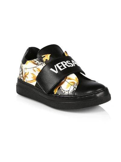 Shop Versace Baby & Little Girl's & Girl's Logo Strap Sneakers In Black Gold
