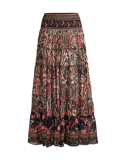 Shop Camilla Shirred Silk Tiered Skirt In Liv A Litt