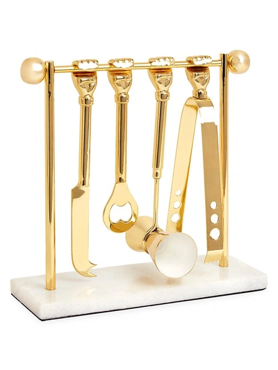 Shop Jonathan Adler Five-piece Macho Mantiques Barbell Brass Barware Set In Gold
