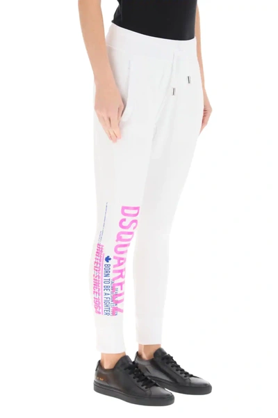 Shop Dsquared2 Sweatpants Maxi Logo In White,fuchsia