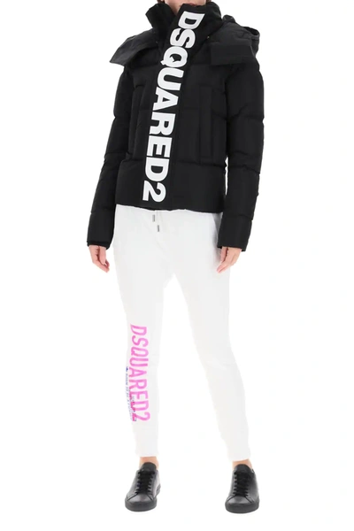 Shop Dsquared2 Down Jacket With Logo In Black,white