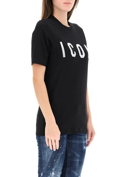 Shop Dsquared2 Icon T-shirt With Crystals In Black