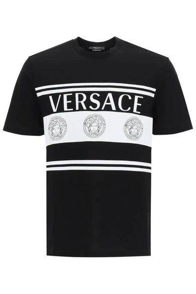 Shop Versace T-shirt With Logo Print In Black,white