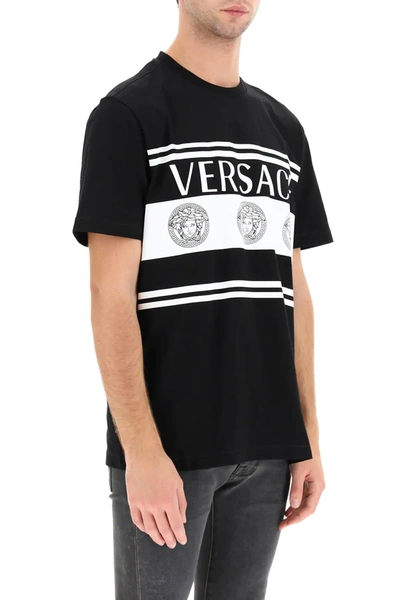 Shop Versace T-shirt With Logo Print In Black,white