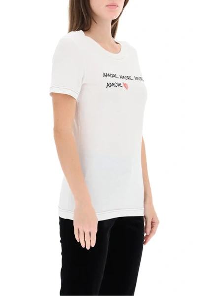 Shop Dolce & Gabbana Amore T-shirt With Logo Embroidery In White/black