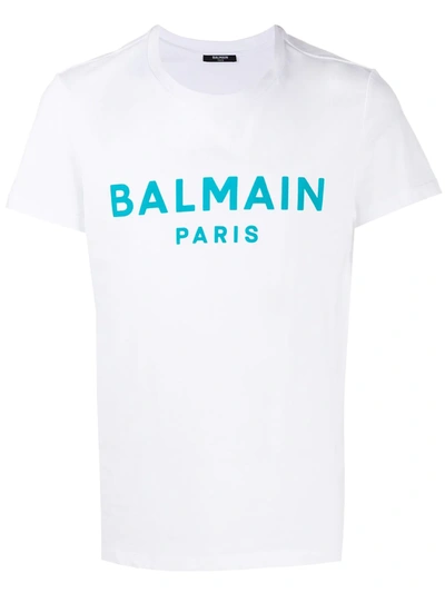 Shop Balmain Flocked Logo T-shirt In White