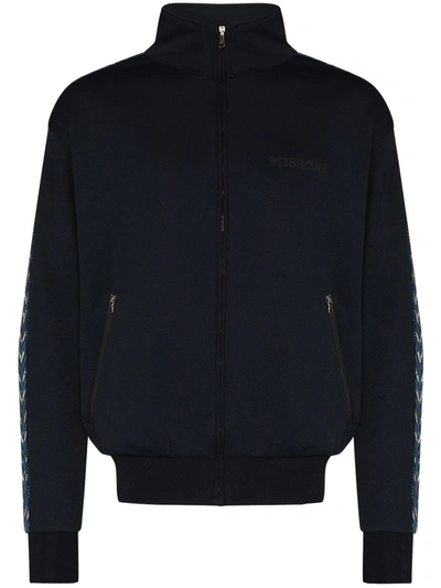 Shop Missoni Side Panelled Zip-up Sweatshirt In Blue