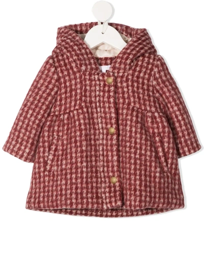 Shop Chloé Patterned Knit Hooded Coat In Red