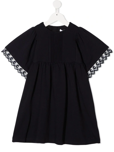 Shop Chloé Embroidered Trim Front Placket Dress In Blue