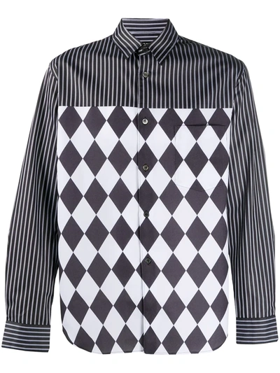 Shop Comme Des Garçons Homme Deux Mix-print Long-sleeved Shirt In Black