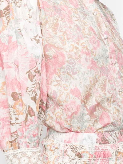 Shop Loveshackfancy Floral-print High-neck Blouse In Pink
