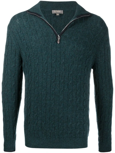 Shop N•peal Cable-knit Zipped Cashmere Jumper In Green