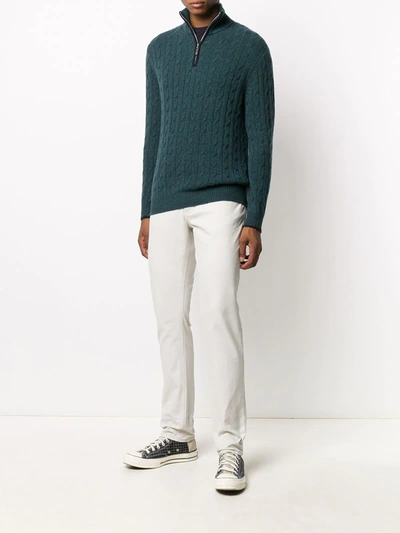Shop N•peal Cable-knit Zipped Cashmere Jumper In Green