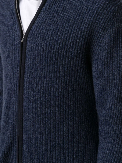 Shop N•peal Ribbed Zip-up Cashmere Cardigan In Blue