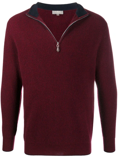 Shop N•peal Ribbed Half-zip Cashmere Jumper In Red