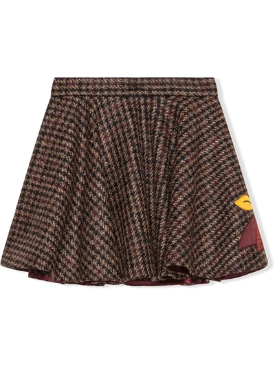 Shop Dolce & Gabbana Embroidered Tweed Skater Skirt In Brown