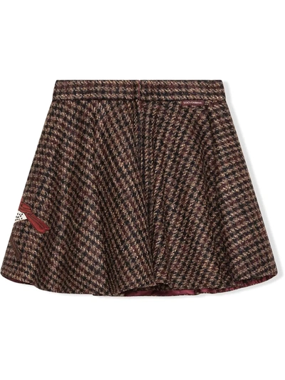 Shop Dolce & Gabbana Embroidered Tweed Skater Skirt In Brown