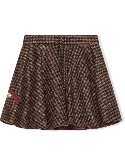 Dolce & Gabbana Embroidered Tweed Skater Skirt In Brown
