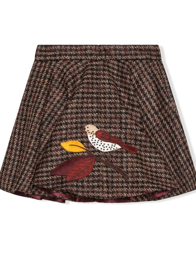 Dolce & Gabbana Embroidered Tweed Skater Skirt In Brown
